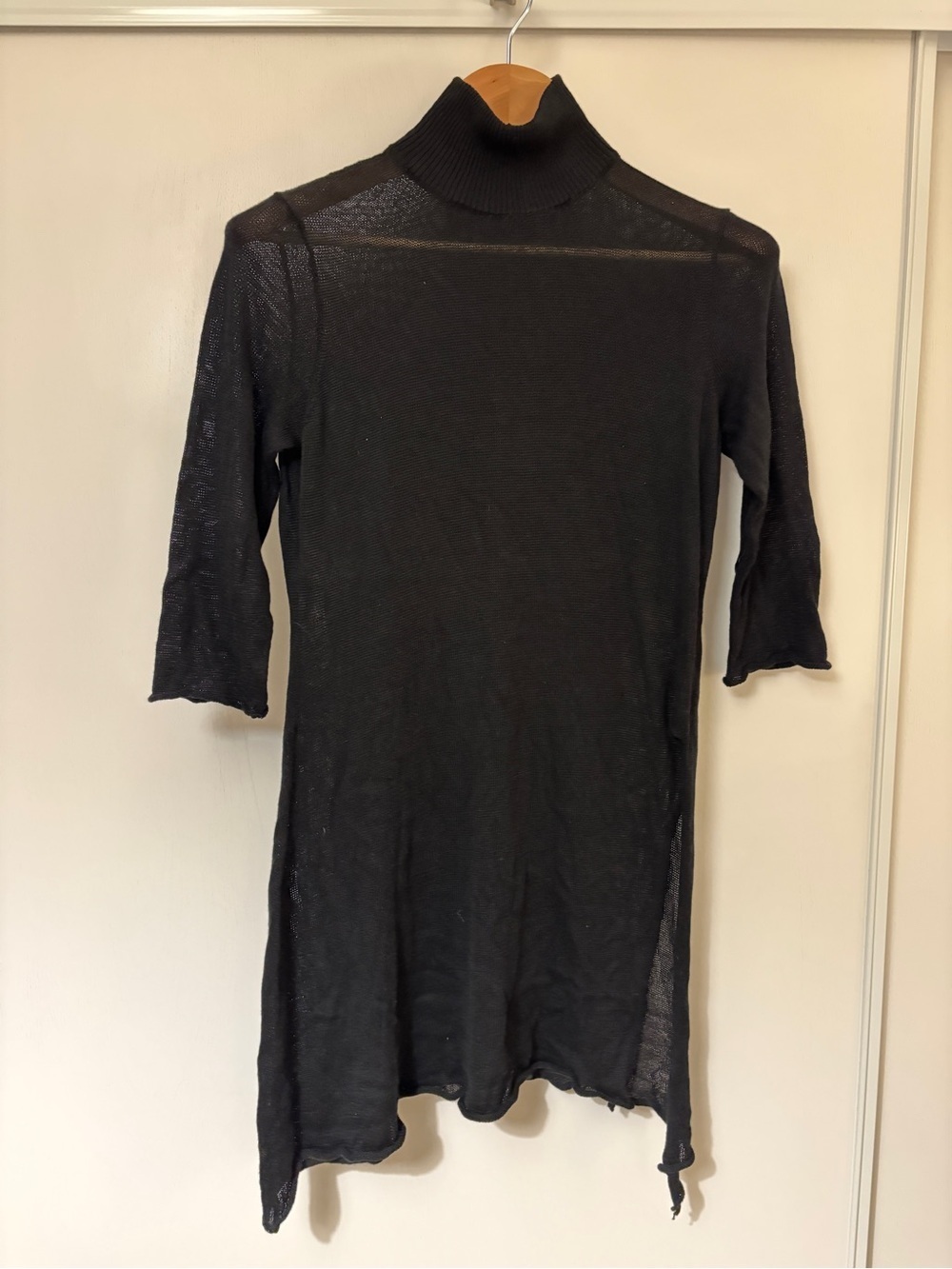 Peruvian Connection Sheer Black Turtleneck Tunic Size Small Lagenlook Side Slit
